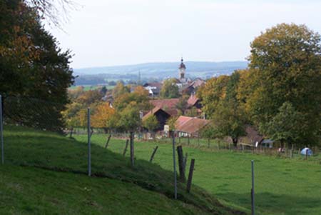 Auslauf mit Aussicht aufs Dorf